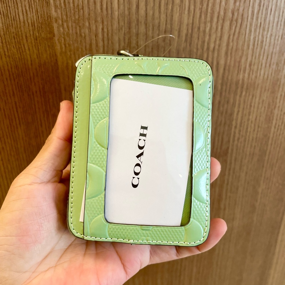 Coach Mint Green Zip Card Case with Chain - Picture 5 of 7
